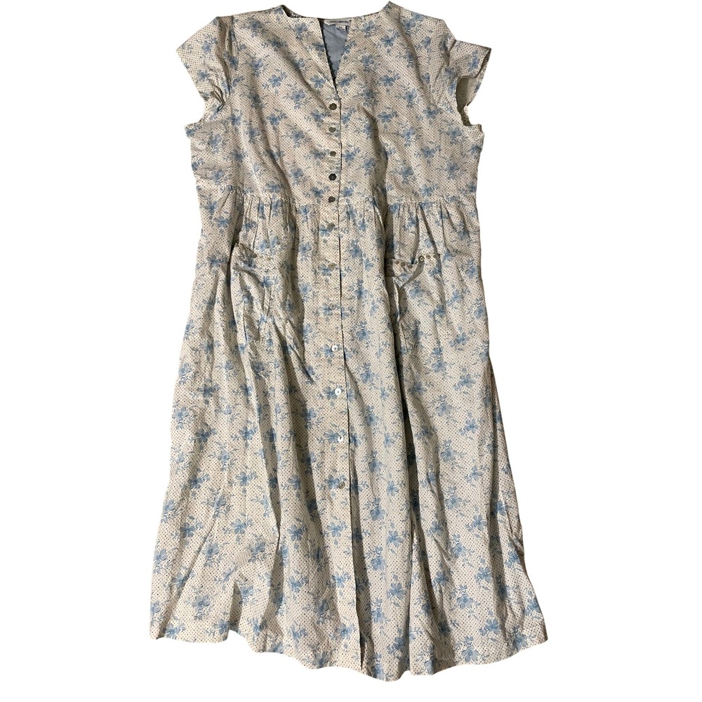 April Cornell Floral Midi Dress XXL 100% Cotton Patch Sequin Pockets Cottagecore